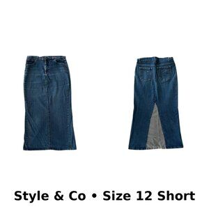 Style & Co Maxi Jean Skirt  Long Denim Medium Wash Tummy Control 12 Short